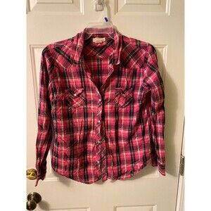 OP Pink Plaid pearl button up shirt size XXL